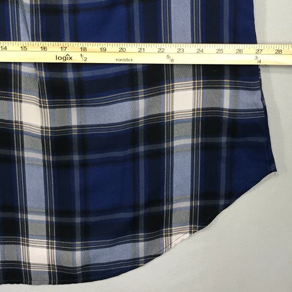 Torrid Harper Blouse Women's 2 Blue Plaid Pullover Tunic Top 3/4 Sleeve Roll Tab - Picture 13 of 15